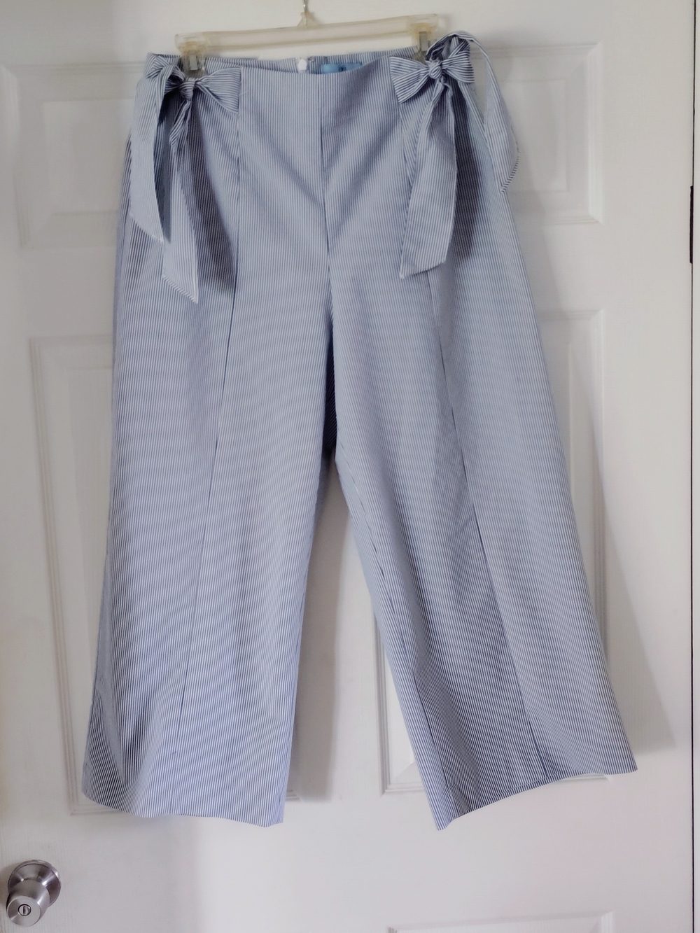 CeCe Light Blue Pinstripe Wide-Leg Tie-Waist Pants